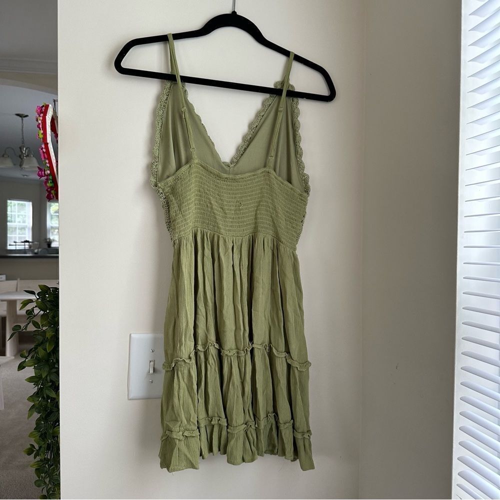 Green crochet hippy style strappy mini knit daisy dress by Indulge - Picture 6 of 8